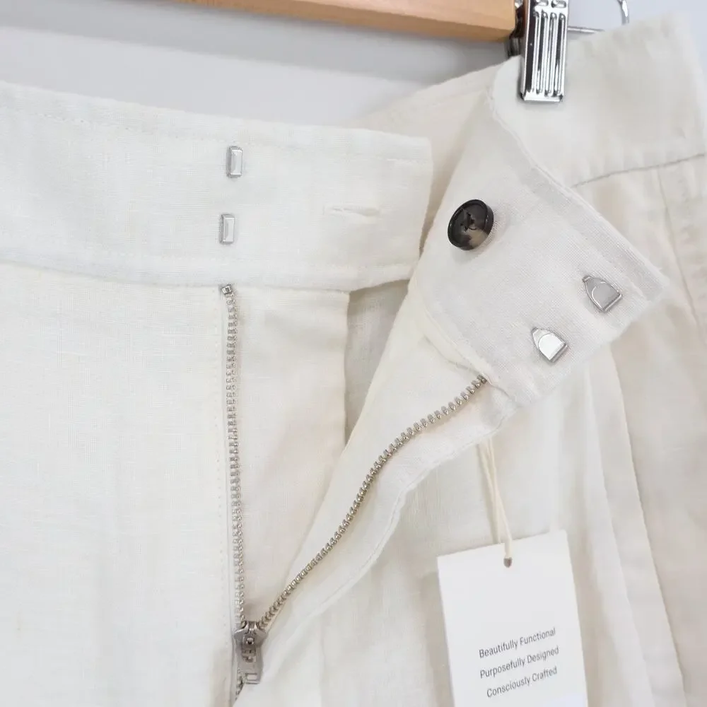 NWT Everlane The Linen Way-High Wide-Leg Drape Pant In Natural Birch Size 10